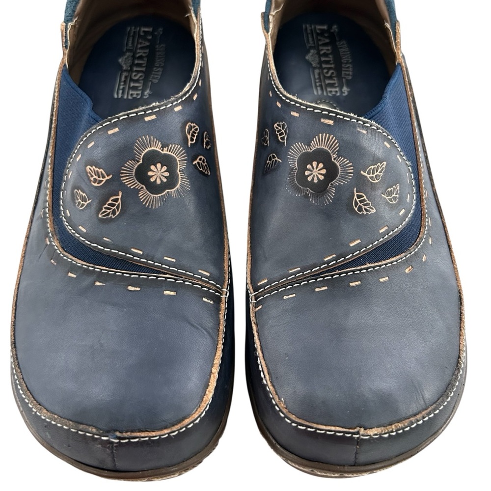 SPRING STEP L’Artiste Burbank Navy Blue Leather Clogs 37 Extra Narrow Width - Picture 4 of 13